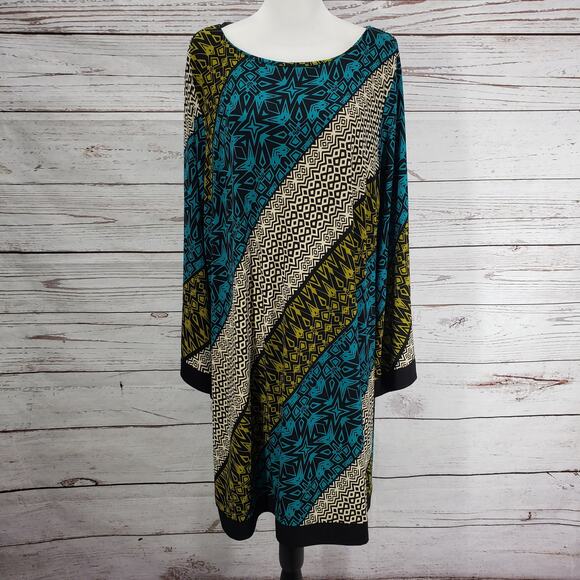 Soho Apparel Women's Multicolor Boat Neck Long Sleeve Dress Size 2X - Picture 2 of 11